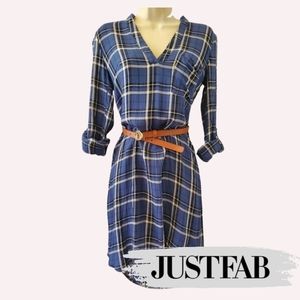 💐3 for $25💐 Justfab Blue plaid shirt dress with belt